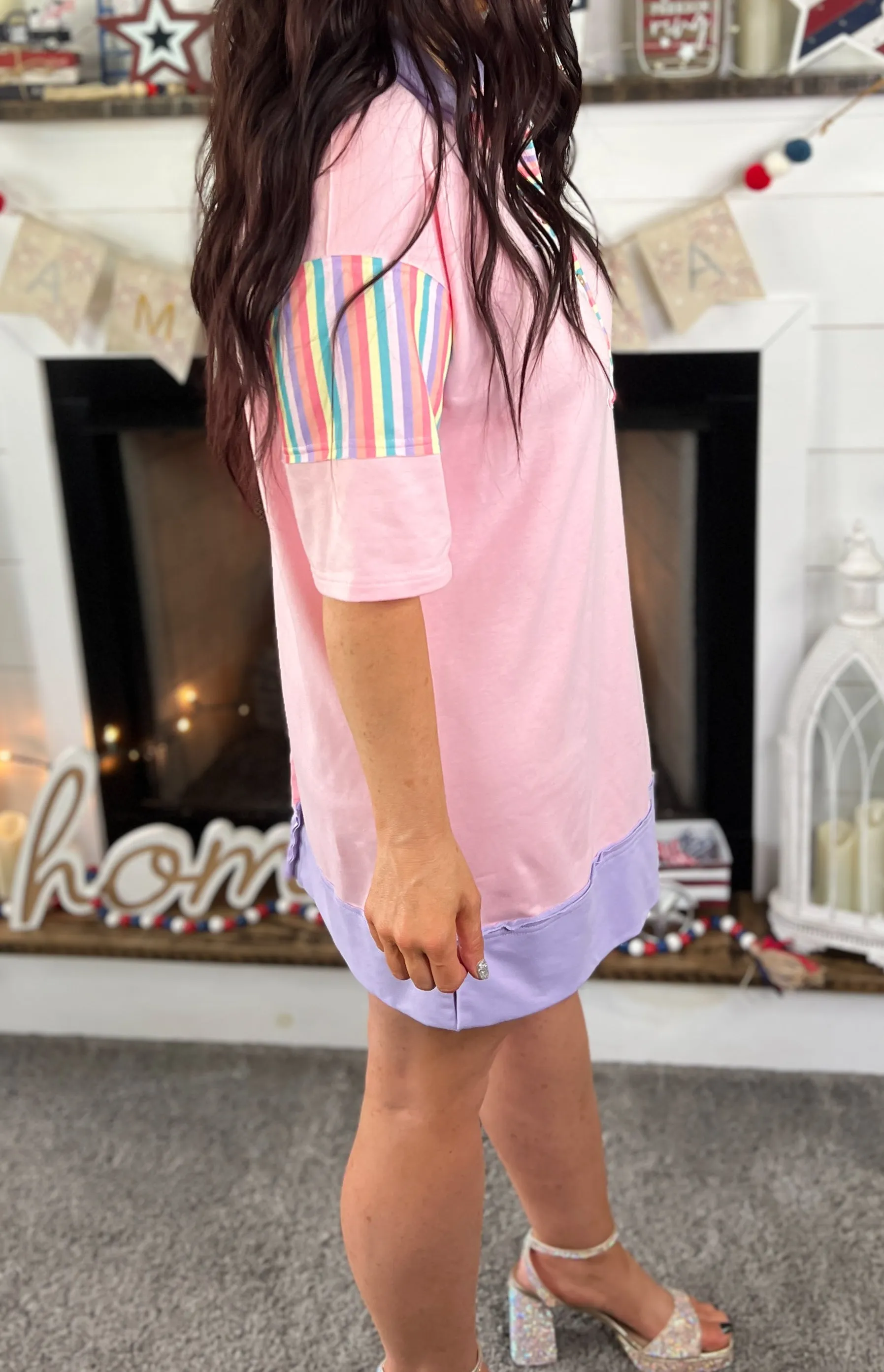Rainbow Stripe Contrast Shirt Dress