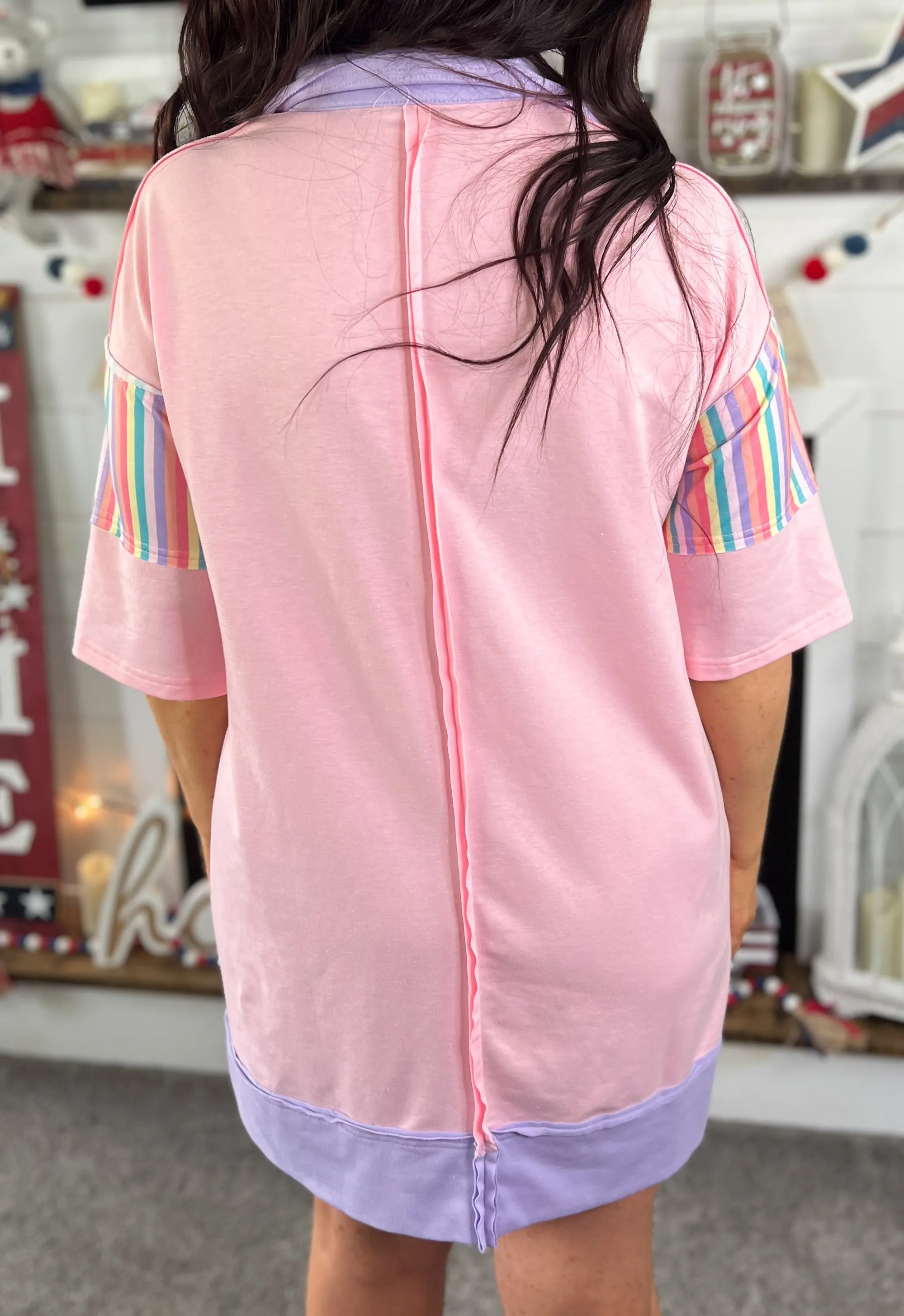 Rainbow Stripe Contrast Shirt Dress