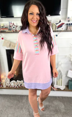 Rainbow Stripe Contrast Shirt Dress