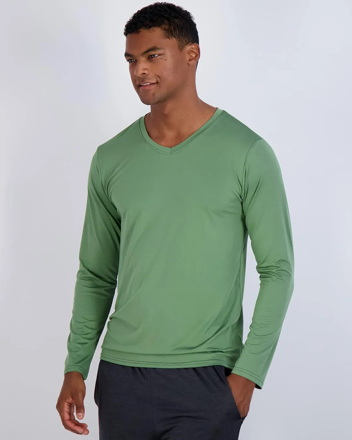 Real Essentials 4 Pack: Men's Dry Fit Long Sleeve V-Neck Active T-Shirt - Athletic Outdoor UPF 50  (Available in Big & Tall)