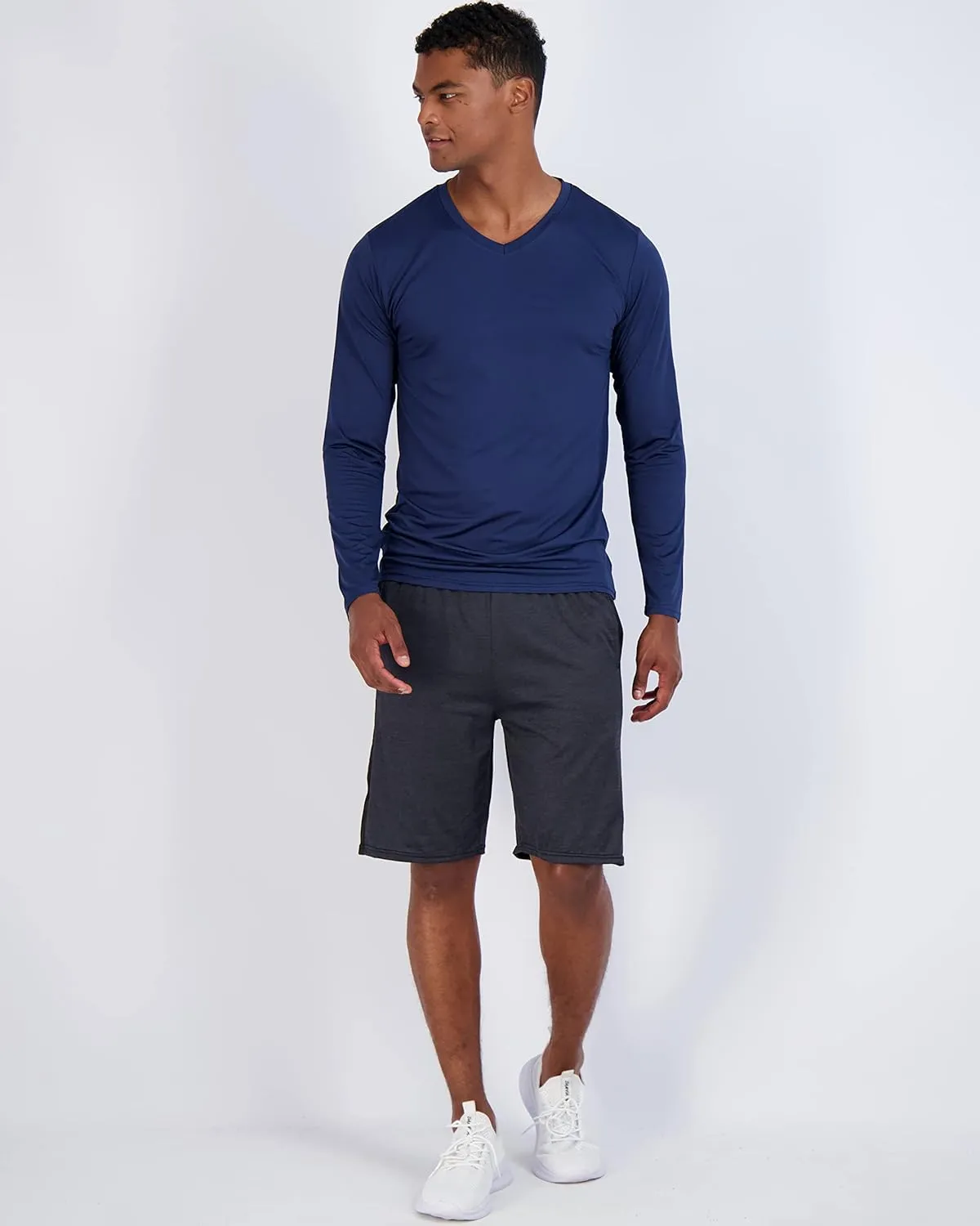 Real Essentials 4 Pack: Men's Dry Fit Long Sleeve V-Neck Active T-Shirt - Athletic Outdoor UPF 50  (Available in Big & Tall)