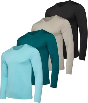 Real Essentials 4 Pack: Men's Dry Fit Long Sleeve V-Neck Active T-Shirt - Athletic Outdoor UPF 50  (Available in Big & Tall)