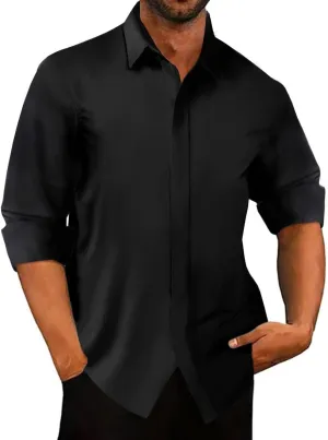 Remxi Men's Dress Long Sleeve Shirts Elastic Wrinkle Free Business Shirt for Summer Casual Button Down Shirts