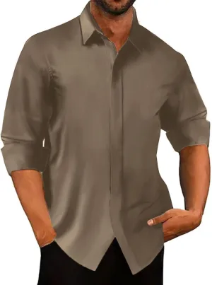Remxi Men's Dress Long Sleeve Shirts Elastic Wrinkle Free Business Shirt for Summer Casual Button Down Shirts