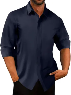 Remxi Men's Dress Long Sleeve Shirts Elastic Wrinkle Free Business Shirt for Summer Casual Button Down Shirts