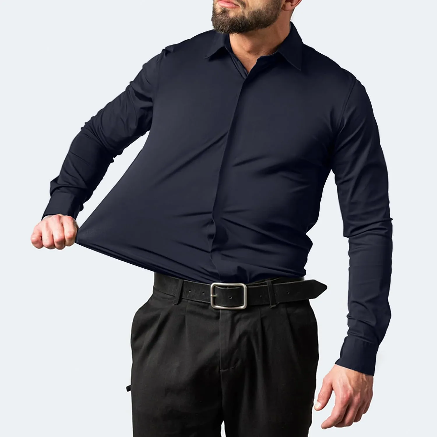 Remxi Men's Dress Long Sleeve Shirts Elastic Wrinkle Free Business Shirt for Summer Casual Button Down Shirts
