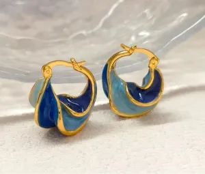 Retro Unique Wave Two-Tone Enamel Hoop Earrings