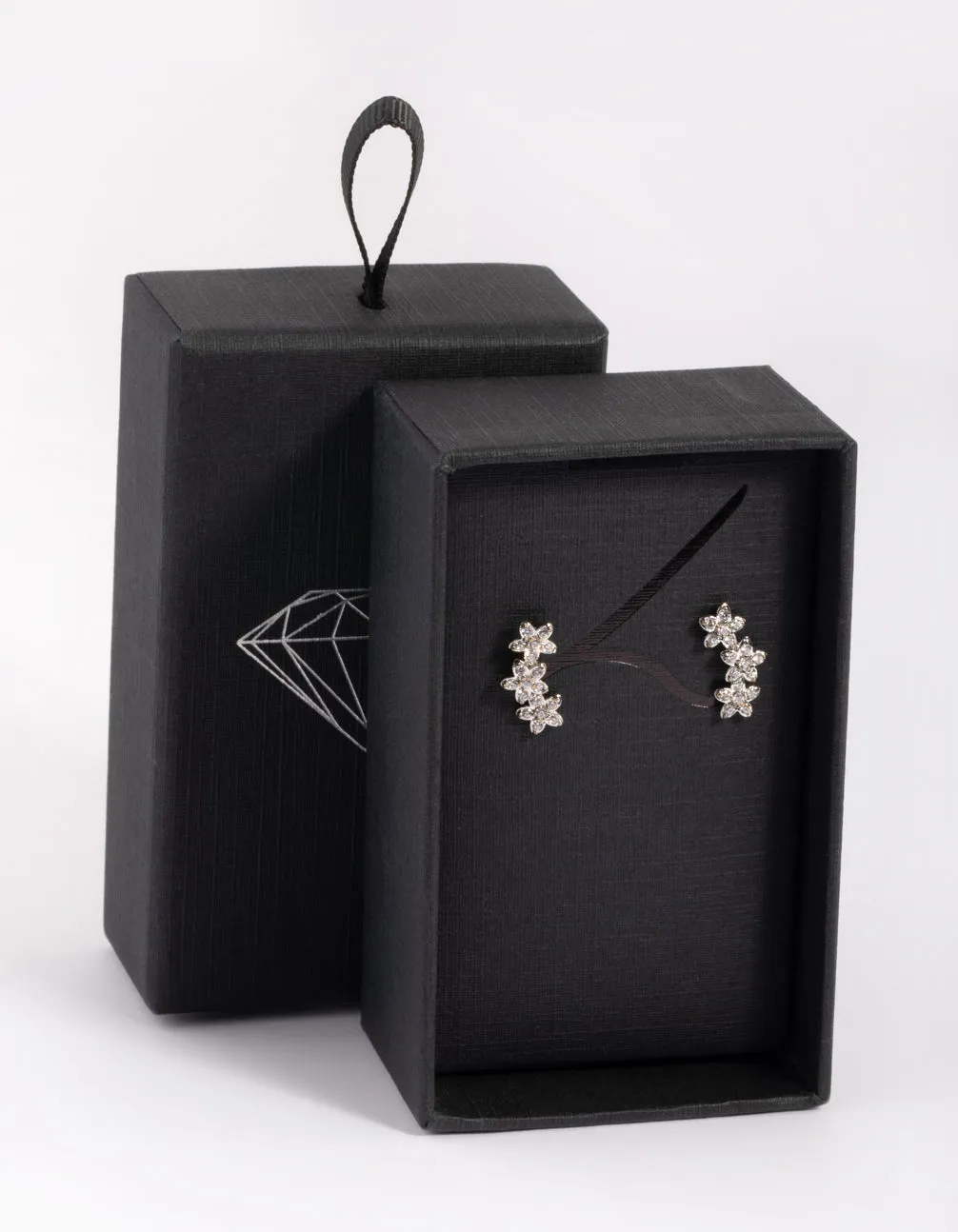 Rhodium Flower Cluster Crawler Stud Earrings