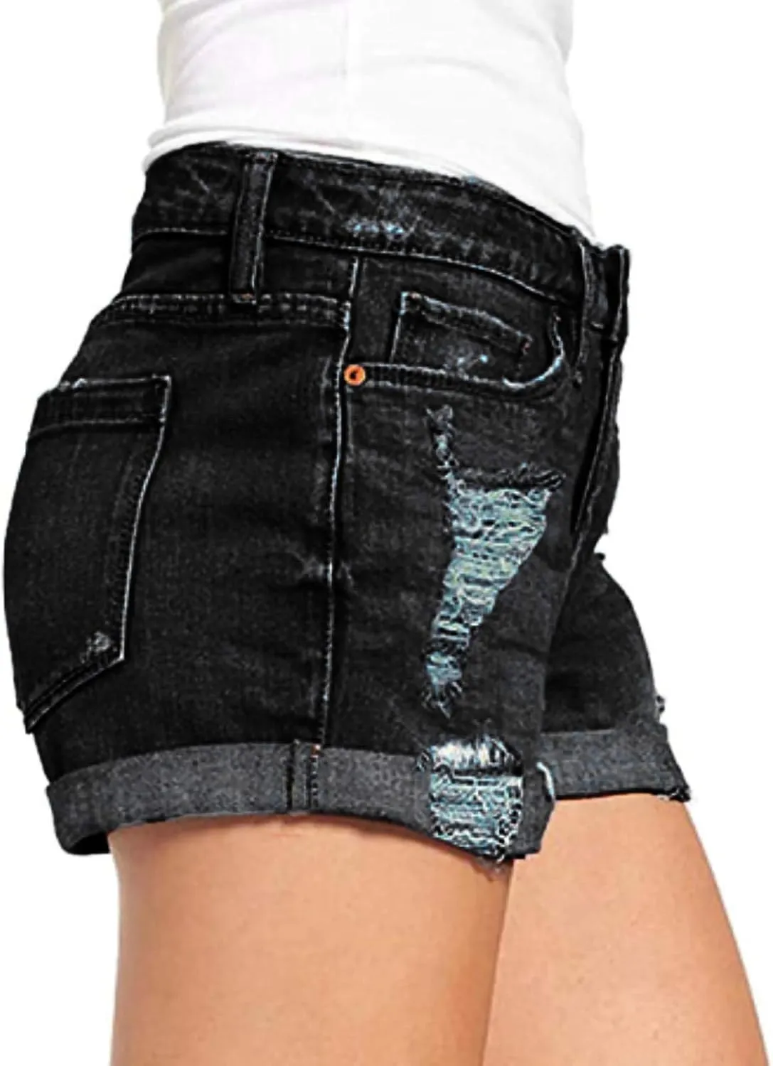 Ripped Jean Shorts Women High Waisted Roll Up Hem Straight Leg Denim Jean Shorts Stretch Summer Short Pants with Pockets