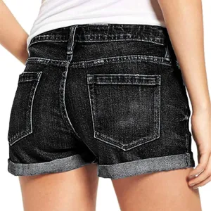 Ripped Jean Shorts Women High Waisted Roll Up Hem Straight Leg Denim Jean Shorts Stretch Summer Short Pants with Pockets