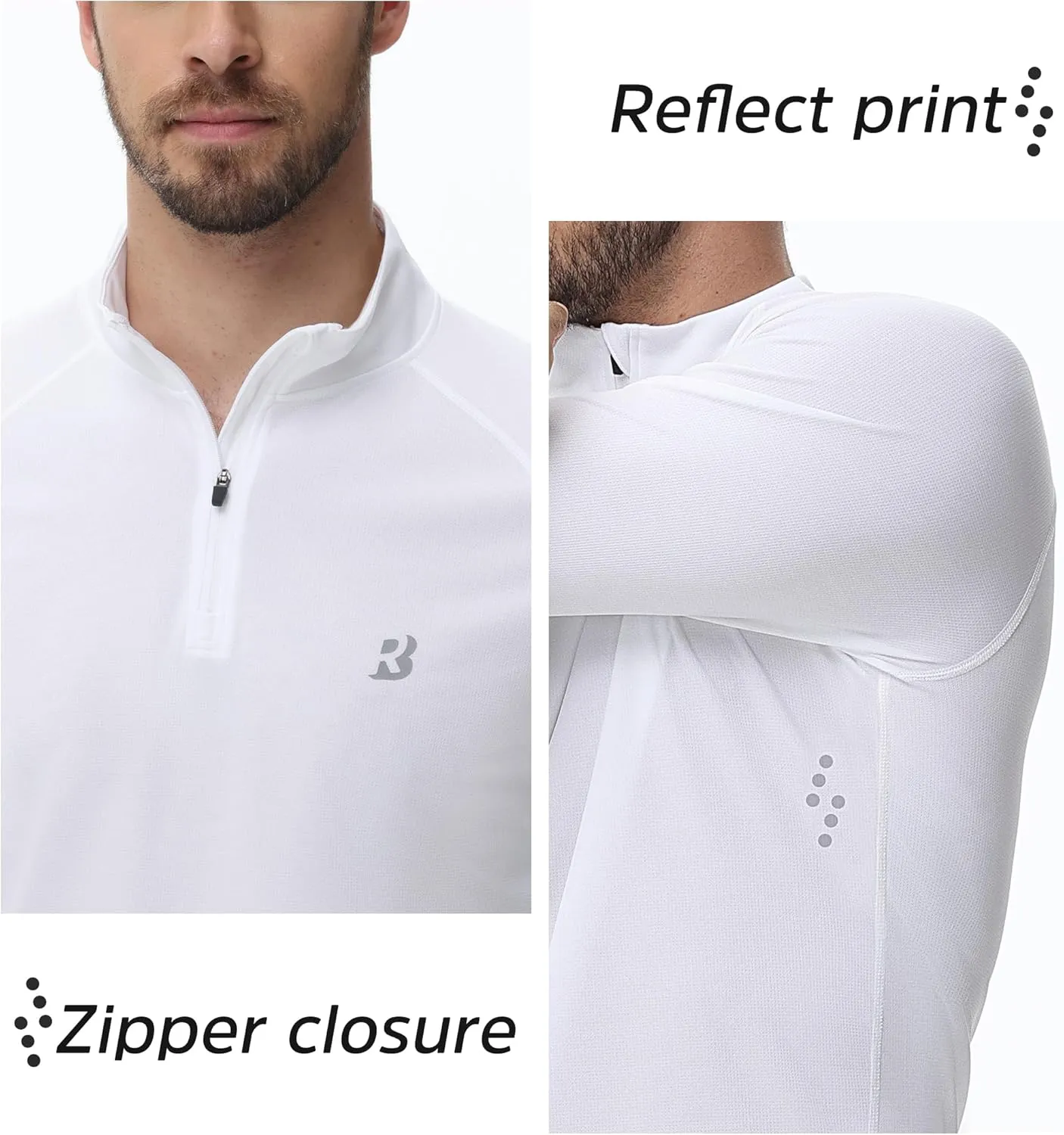 Roadbox UPF 50  Running Shirts for Men - Long Sleeve Quick Dry 1/4 Zip Pullover for Fishing Outdoor Hiking Athletic Workout