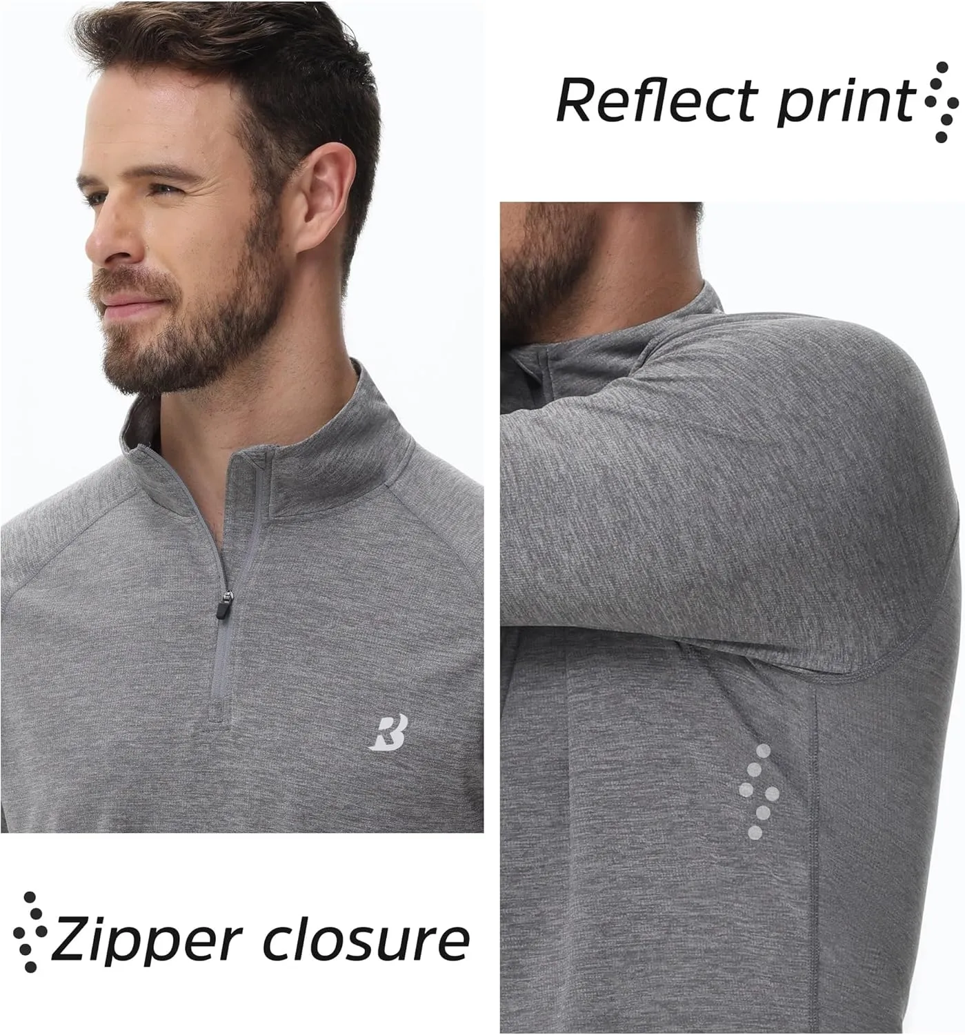 Roadbox UPF 50  Running Shirts for Men - Long Sleeve Quick Dry 1/4 Zip Pullover for Fishing Outdoor Hiking Athletic Workout