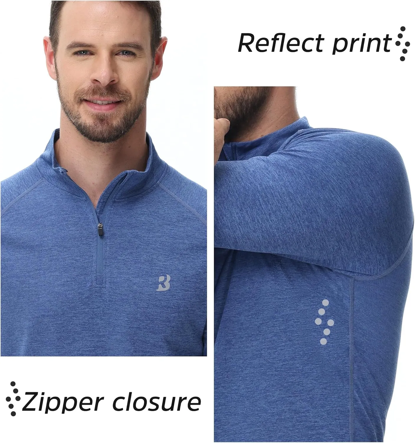 Roadbox UPF 50  Running Shirts for Men - Long Sleeve Quick Dry 1/4 Zip Pullover for Fishing Outdoor Hiking Athletic Workout