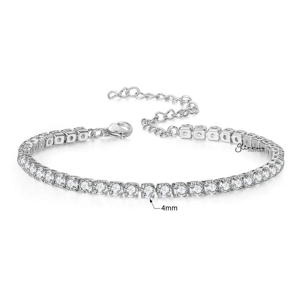 Round Cut C.Z Tennis Chain Anklet - Silver