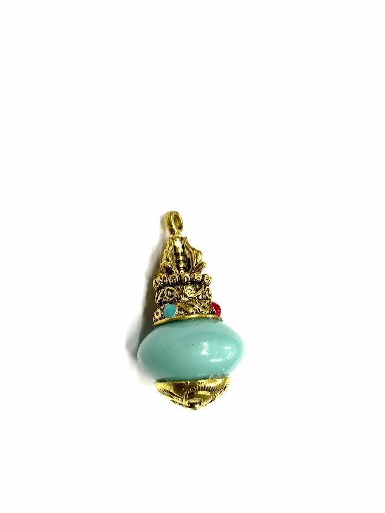 Round Turquoise Pendant With Metal Cap