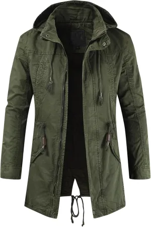 RTRDE Men's Trench Coat Long With Hood Notched Lapel Jacket Windbreaker Overcoat Pea Winter Coats For Men, M-4XL
