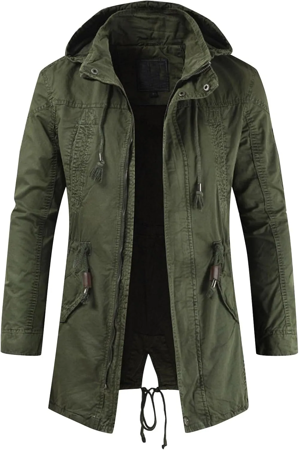 RTRDE Men's Trench Coat Long With Hood Notched Lapel Jacket Windbreaker Overcoat Pea Winter Coats For Men, M-4XL