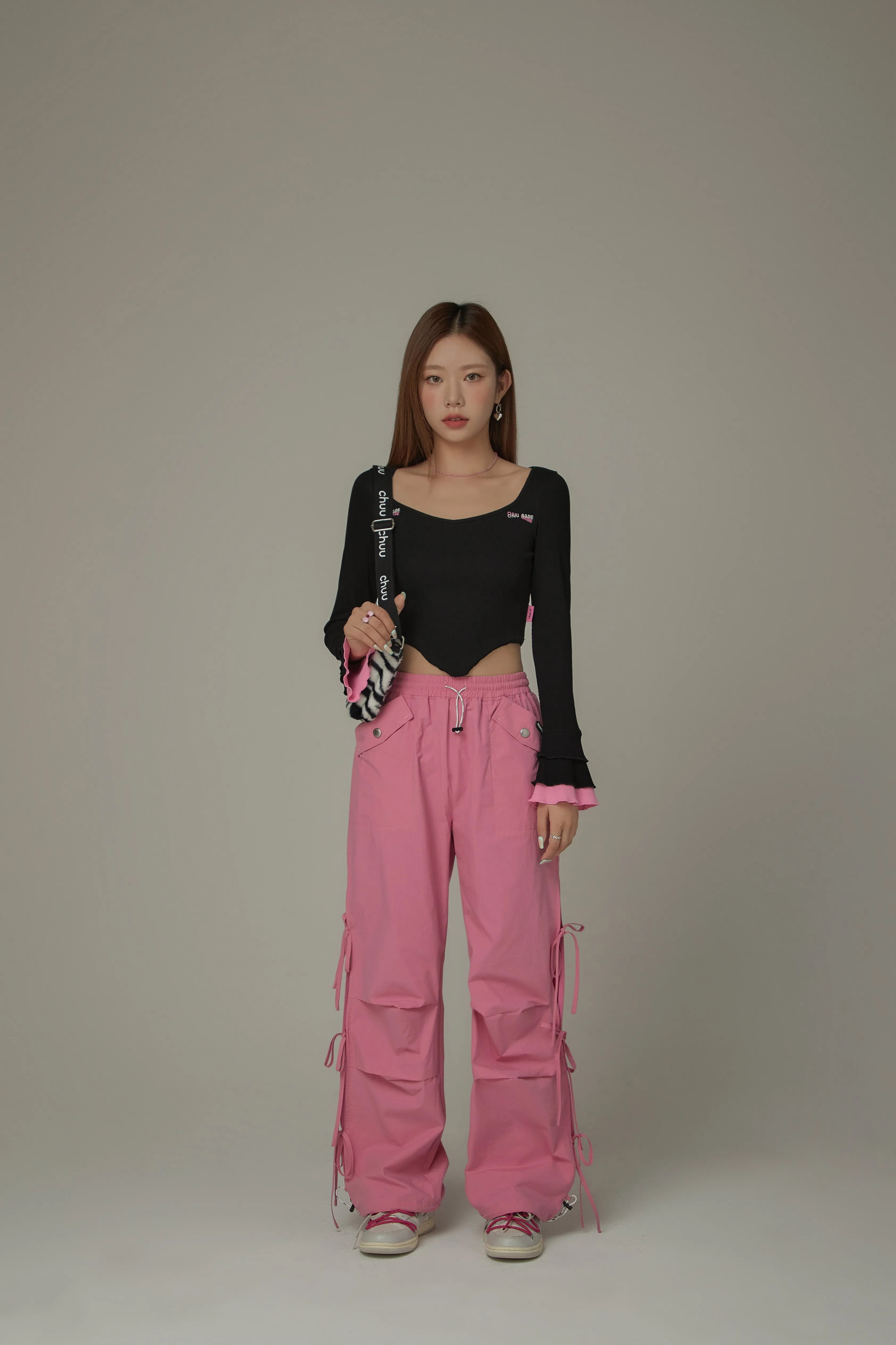 Ruffle Sleeve Asymmetrical Cut Color T-Shirt