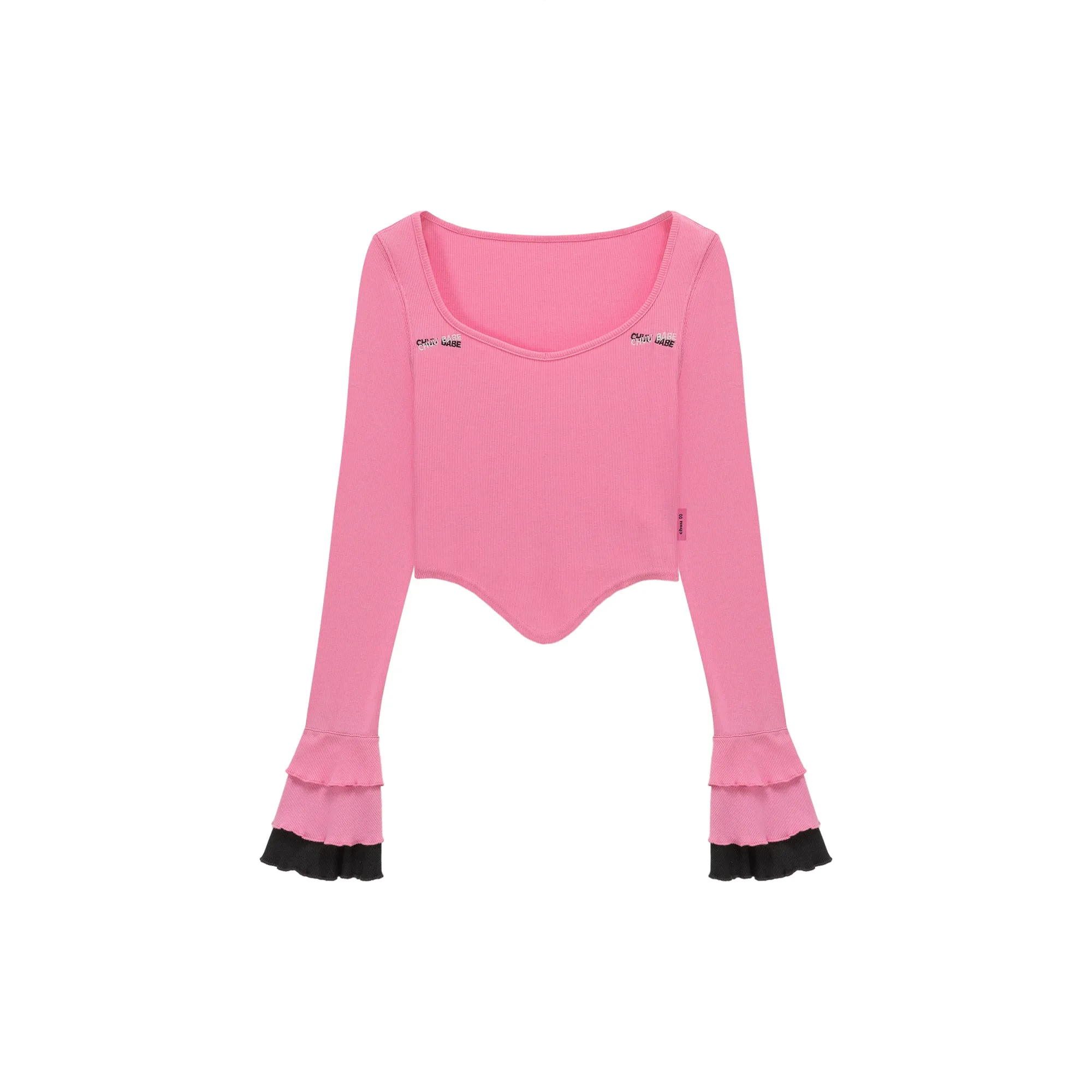 Ruffle Sleeve Asymmetrical Cut Color T-Shirt