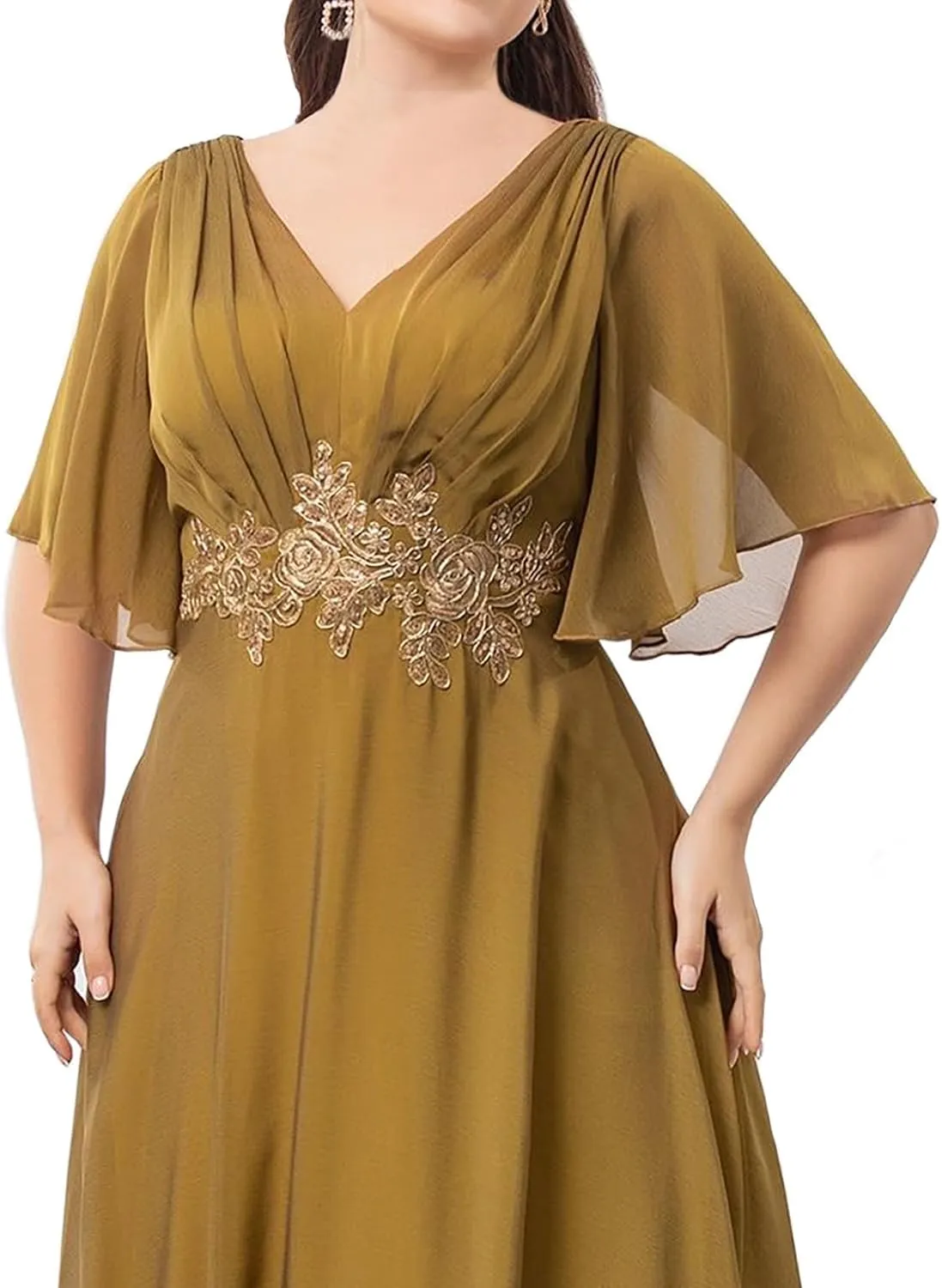 Ruffles Sleeves Mother of The Bride Dresses for Women Chiffon Appliques Formal Dress Evening Gown