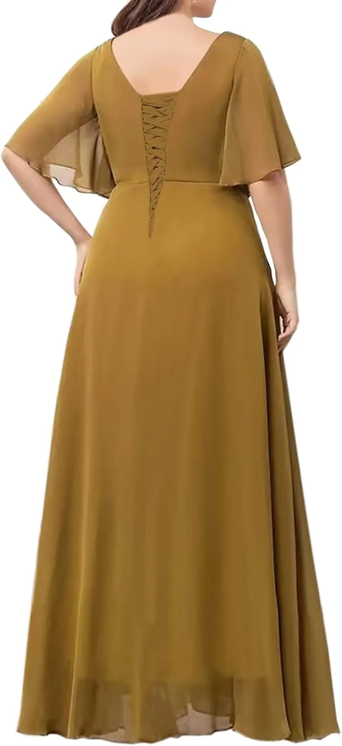 Ruffles Sleeves Mother of The Bride Dresses for Women Chiffon Appliques Formal Dress Evening Gown