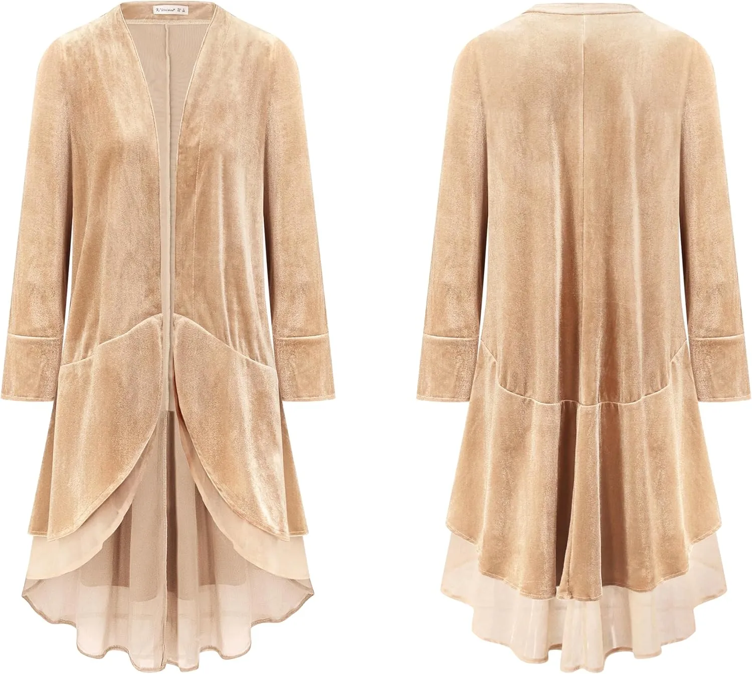R.Vivimos Womens Ruffled Asymmetric Long Velvet Blazers Coat Casual Jackets