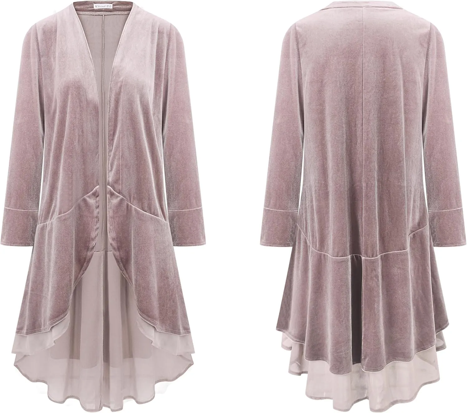 R.Vivimos Womens Ruffled Asymmetric Long Velvet Blazers Coat Casual Jackets
