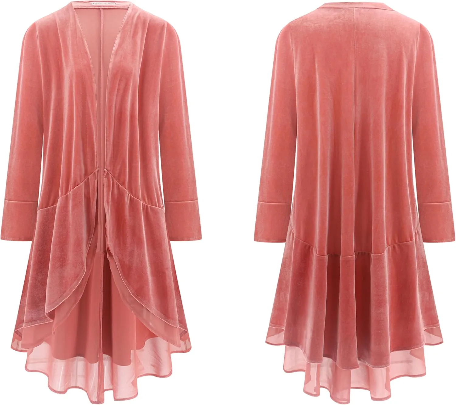R.Vivimos Womens Ruffled Asymmetric Long Velvet Blazers Coat Casual Jackets