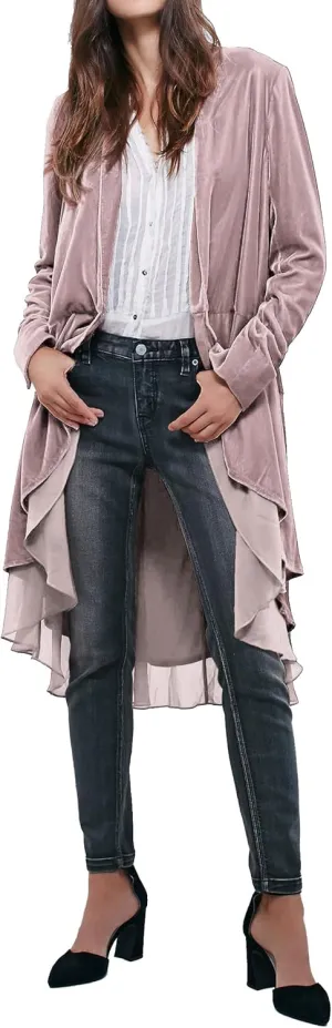 R.Vivimos Womens Ruffled Asymmetric Long Velvet Blazers Coat Casual Jackets