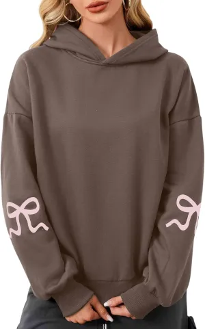 Sastianaen Cute Bow Hoodies for Women Y2k Oversized Embroidered Hoodies Vintage Pullover Sweatshirt Streetwear