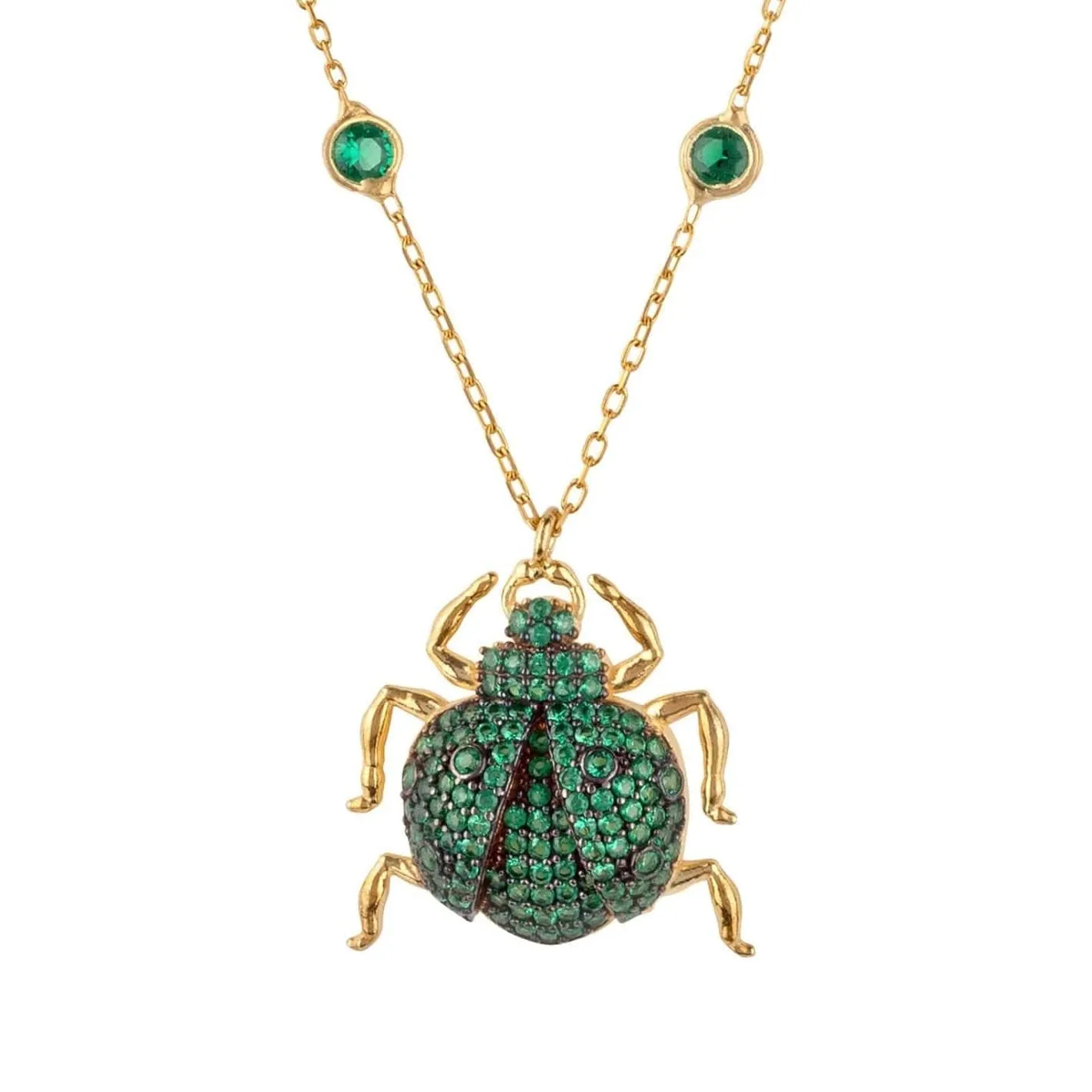 Scarab Beetle Pendant Necklace Dipped Gold