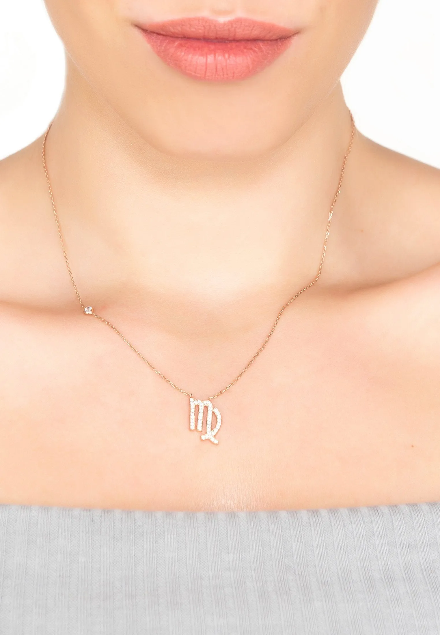 Scorpio Pendant Necklace Dipped in Rose Gold with White Zircon