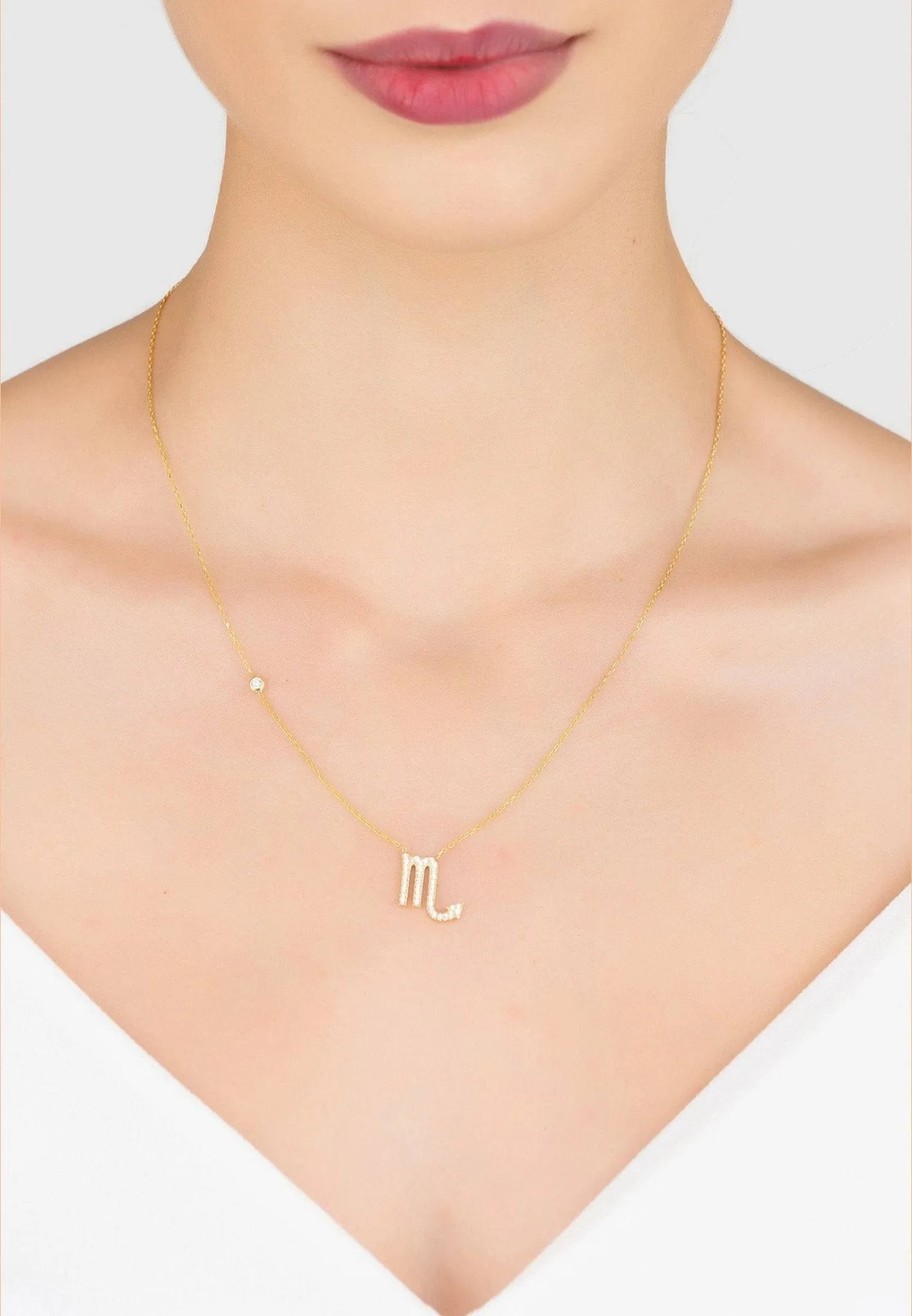 Scorpio Pendant Necklace Dipped in Rose Gold with White Zircon