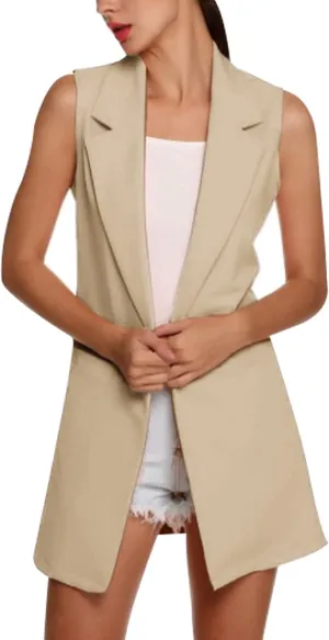 SCUSTY Women's Sleeveless Cardigan Vest Casual Long Open Front Office Blazer Jacket