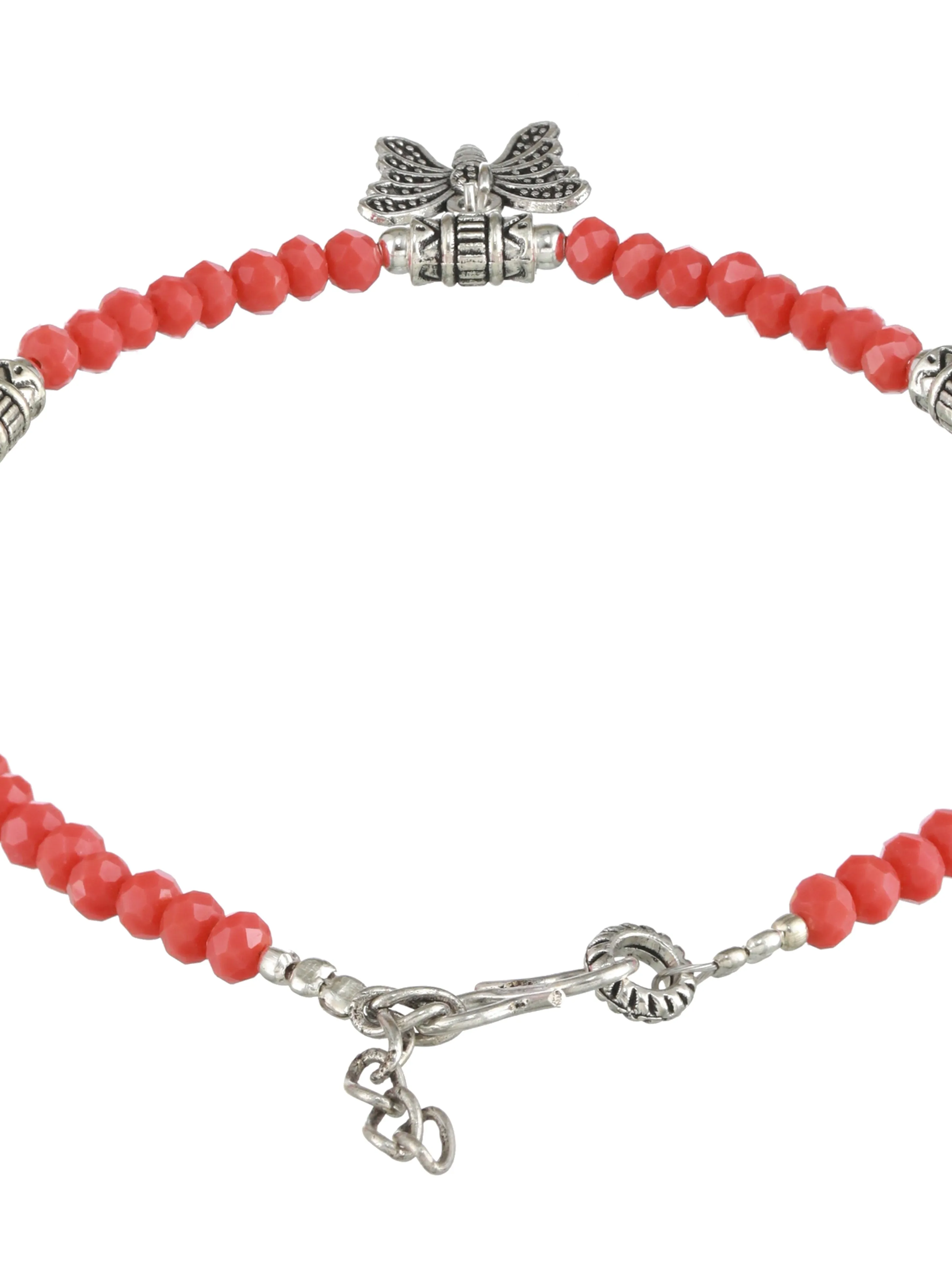 Set Of 2 Silver-Plated Beaded Butterfly Charm Anklets