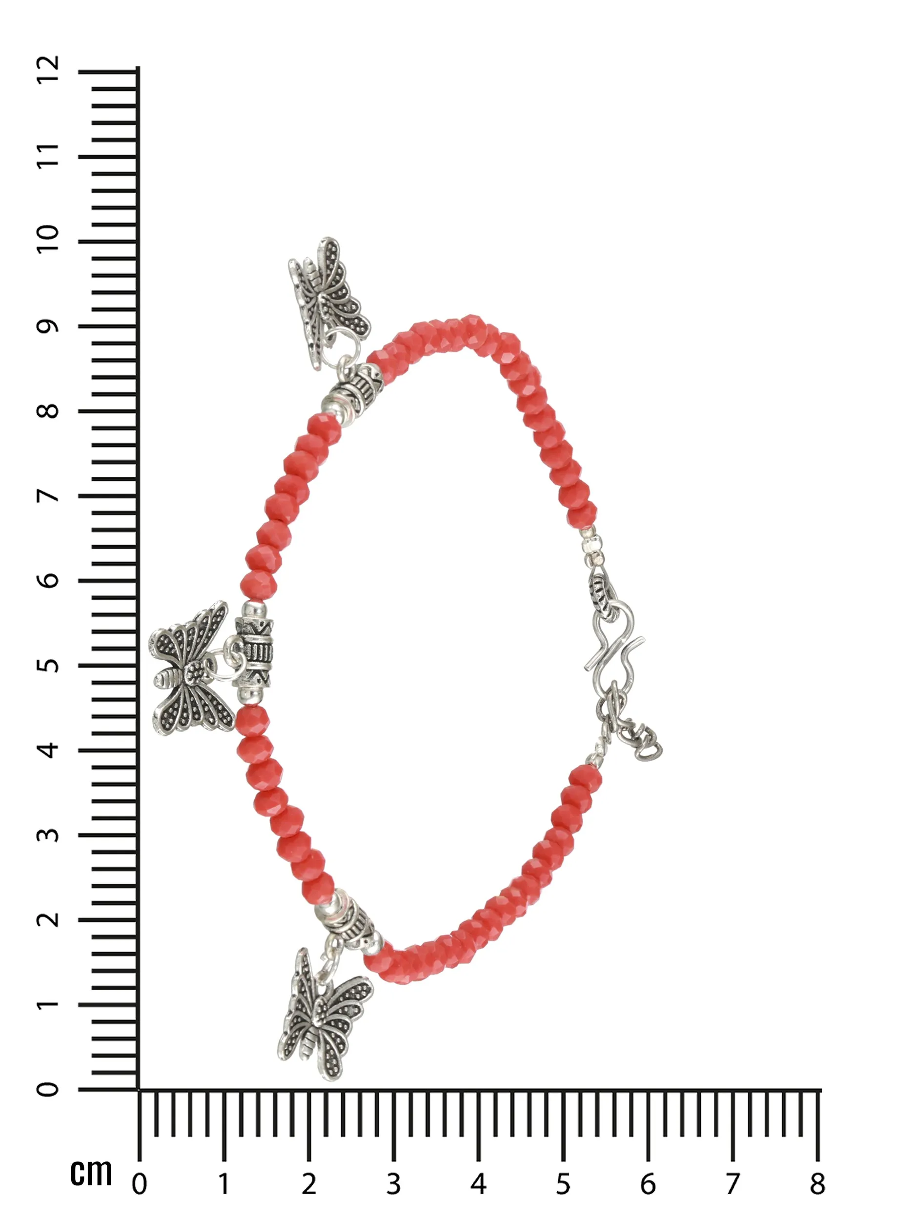 Set Of 2 Silver-Plated Beaded Butterfly Charm Anklets