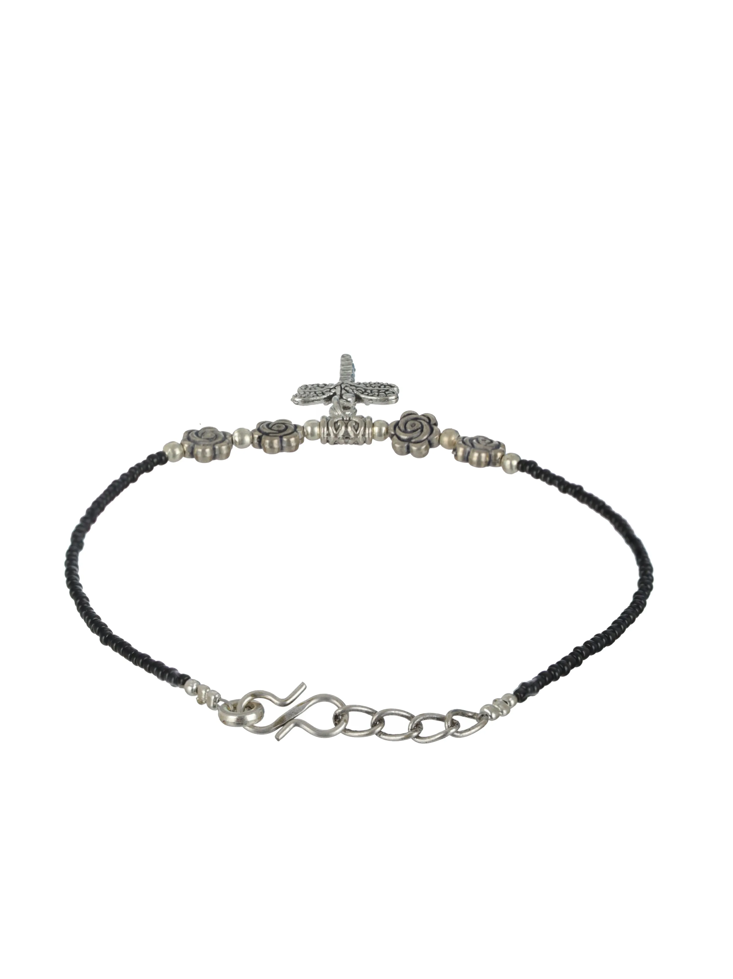 Set Of 2 Silver-Plated Charms Beaded Handcrafted Anklets