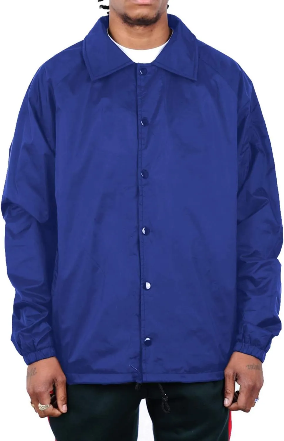 Shaka Wear Mens Coach Jacket  Classic Windbreaker Nylon Water Resistance Relaxed Fit Snaps Blank Coat