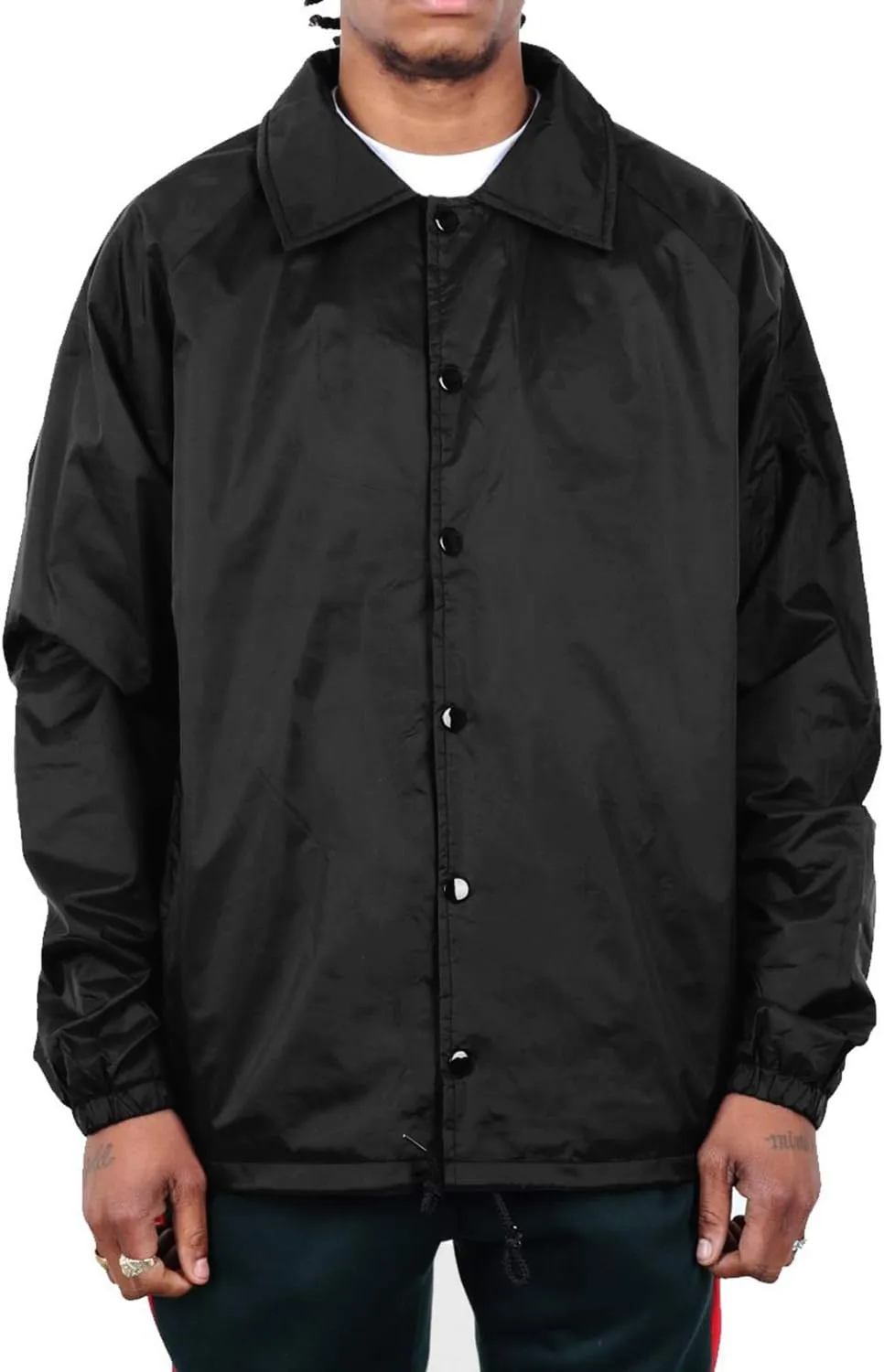 Shaka Wear Mens Coach Jacket  Classic Windbreaker Nylon Water Resistance Relaxed Fit Snaps Blank Coat