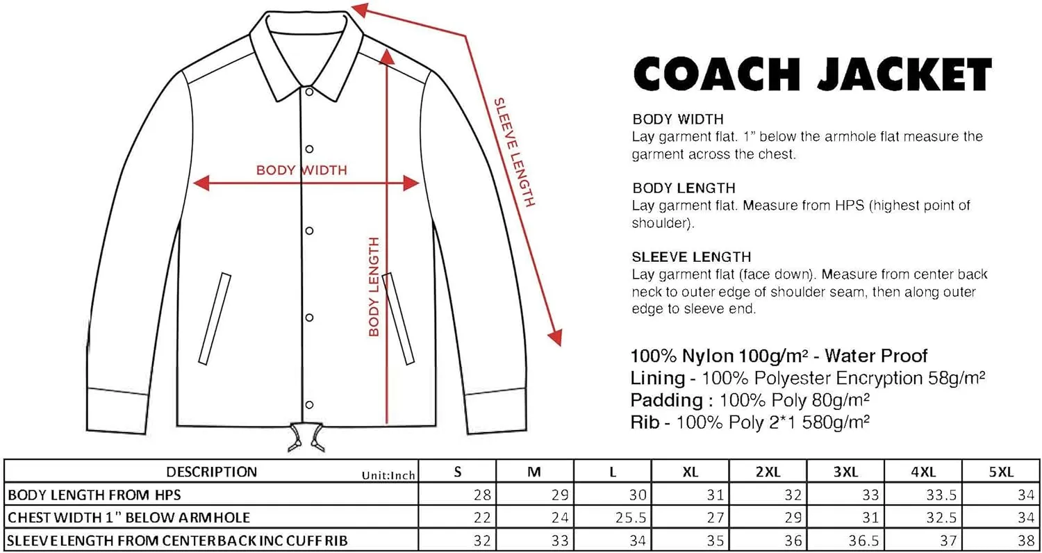 Shaka Wear Mens Coach Jacket  Classic Windbreaker Nylon Water Resistance Relaxed Fit Snaps Blank Coat