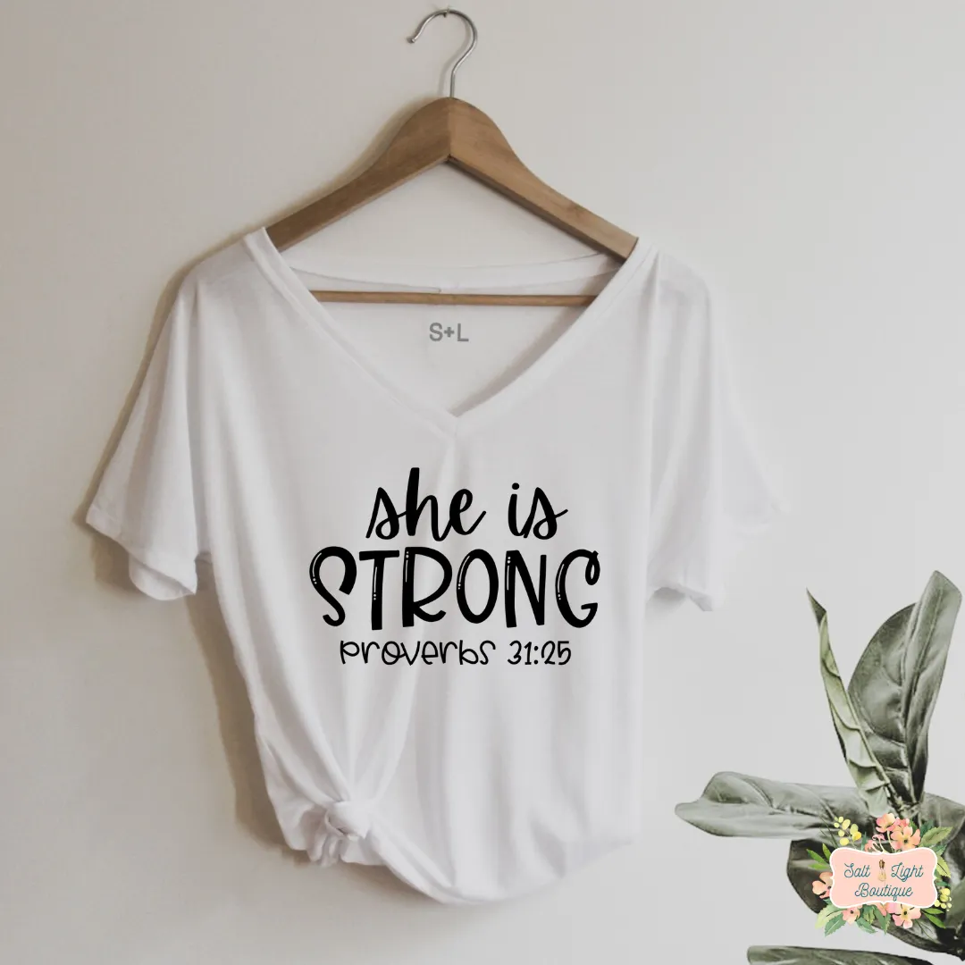 SHE IS STRONG TRIBLEND T-SHIRT | WOMEN'S V-NECK