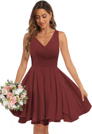 Short Bridesmaid Dresses for Women Chiffon Double V Neck Wedding Guest Dresses Pleated A-Line Formal Party Gown 2024