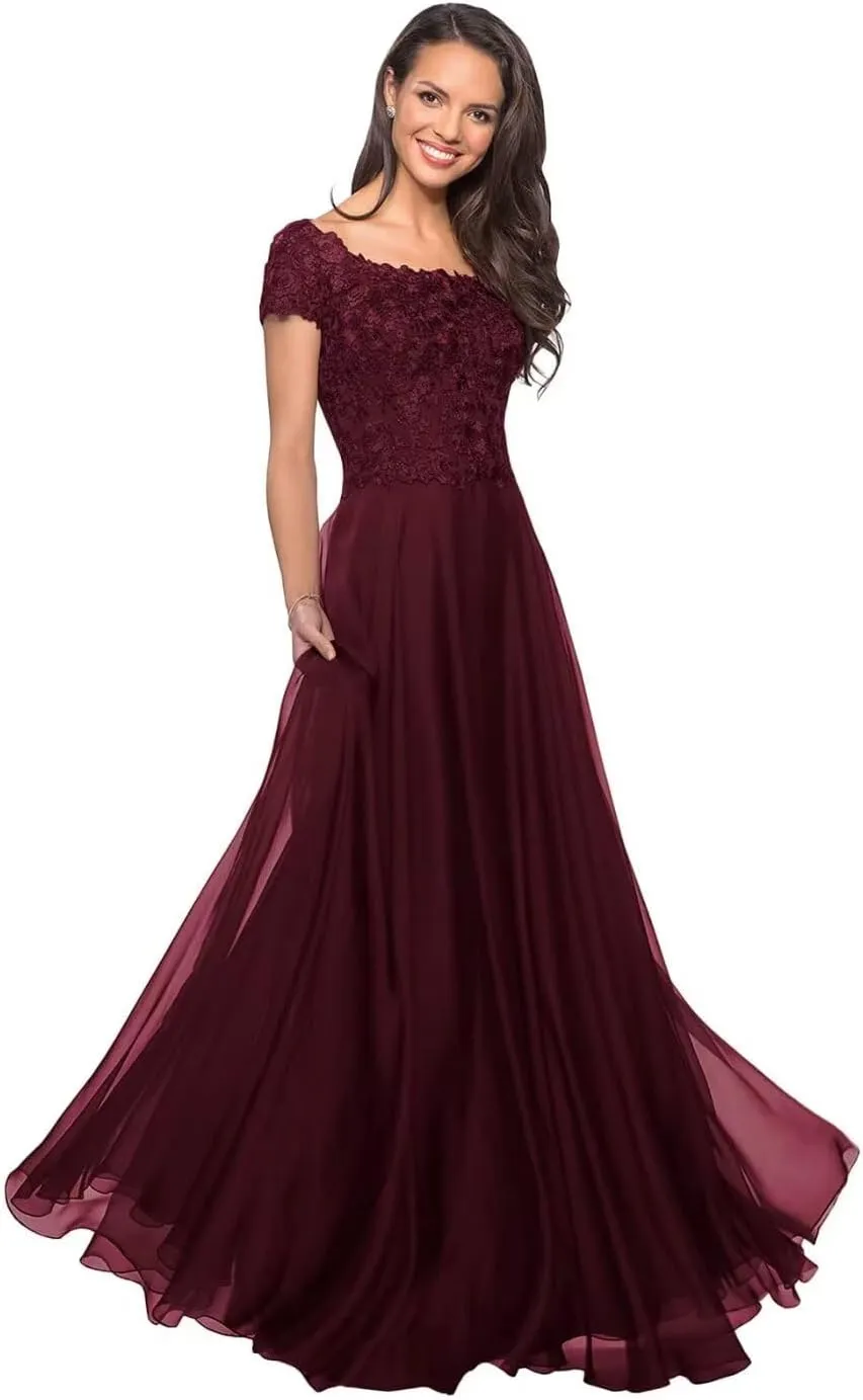 Short Sleeves Mother of The Bride Dresses for Wedding Guests Laces Appliques Chiffon Formal Evening Party Gowns