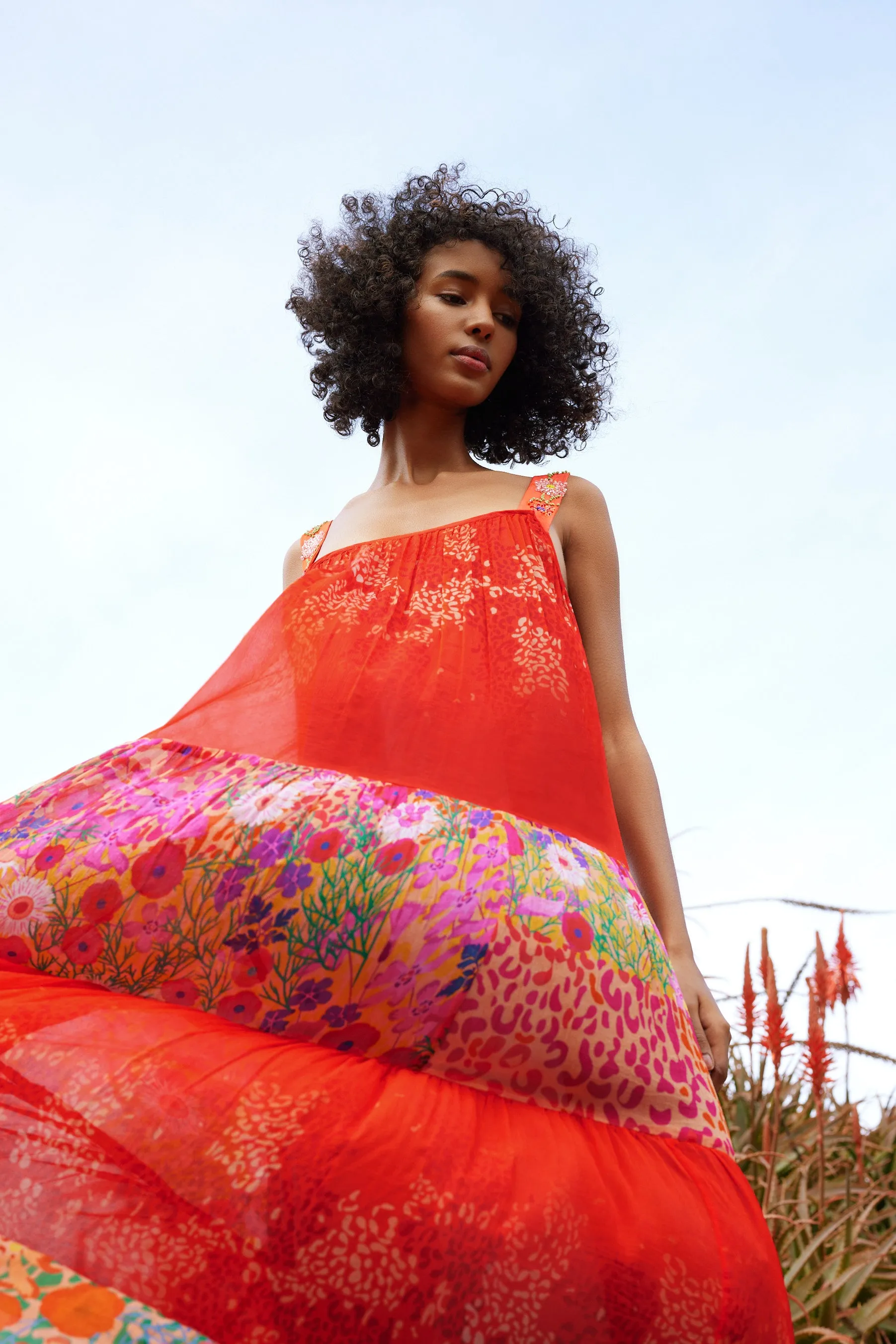 Silk Chiffon Wildflower Mixed Print Dress