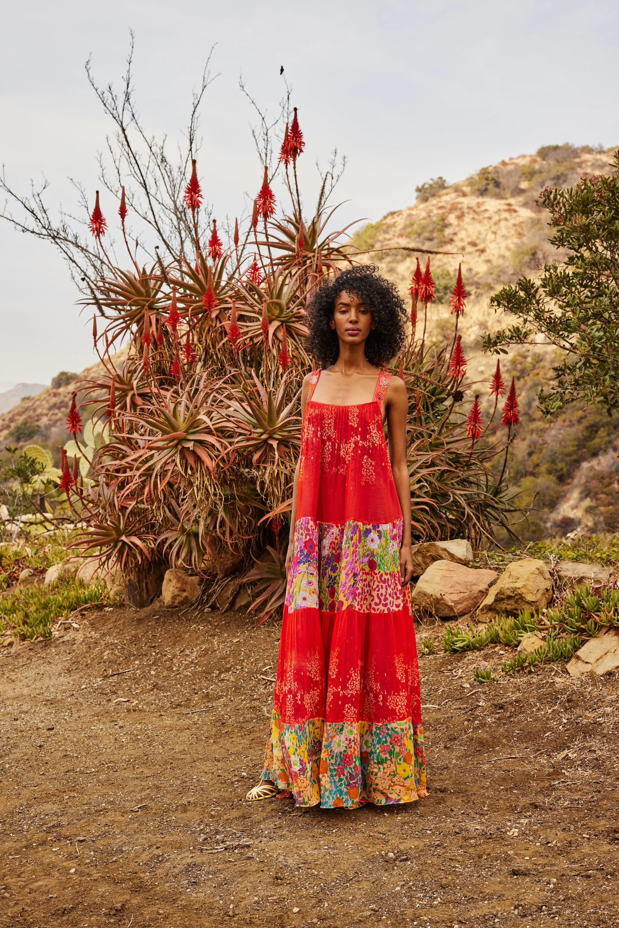 Silk Chiffon Wildflower Mixed Print Dress