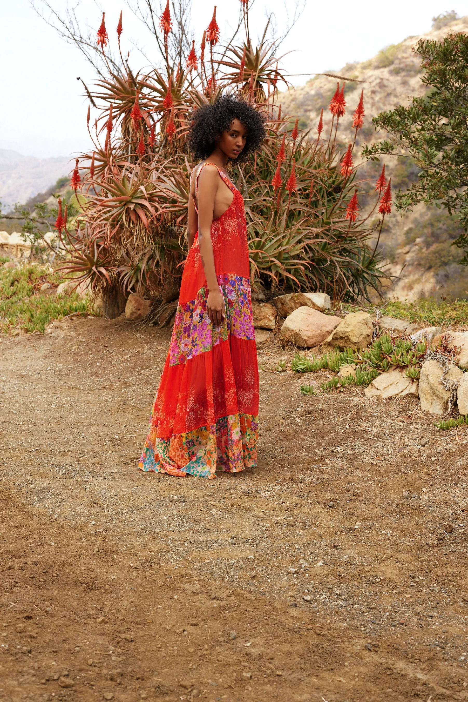 Silk Chiffon Wildflower Mixed Print Dress