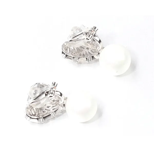 Silver CZ Pearl Heart Shaped Women Clip On Earrings