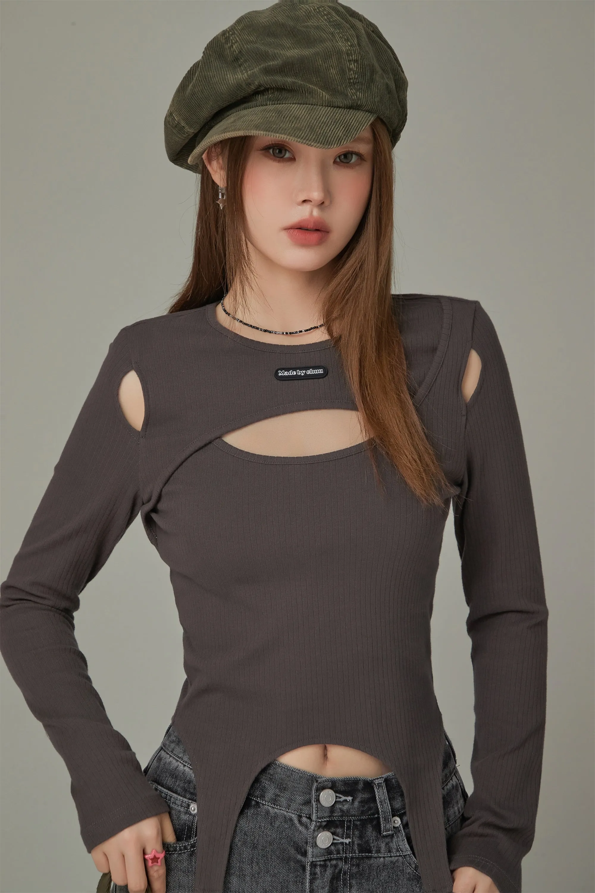 Slit Cut Hem Slim T-Shirt