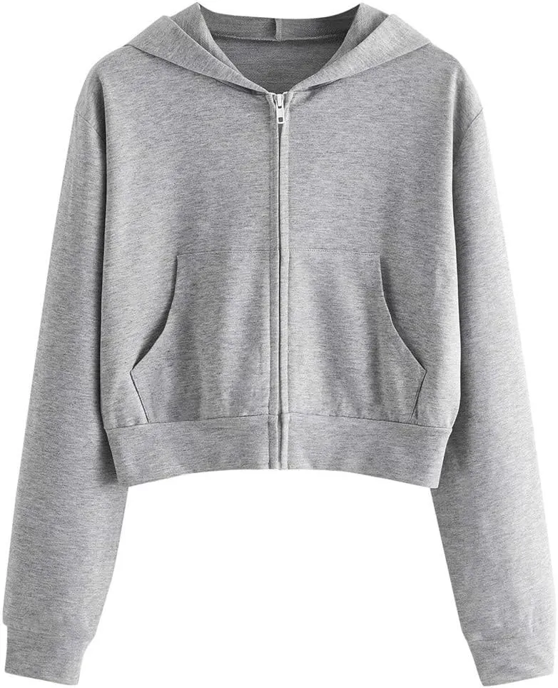 SMIDOW Crop Full Zip Up Hoodie Women Cute 2023 Fall Fashion y2k Clothes Teen Girl Cropped Lightweight Jacket With Hood