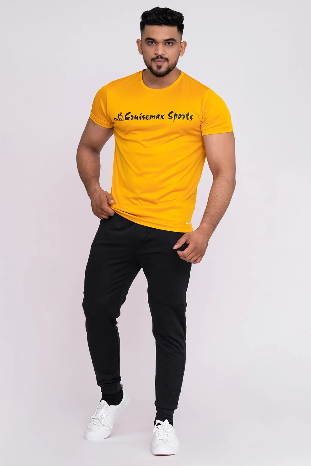 Solid Dye Round Neck T-Shirts Mustard Charcoal